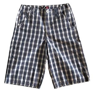 Quiksilver Mens Plaid Chino Shorts Size 27 Navy Blue and Gray Flat Front Causal